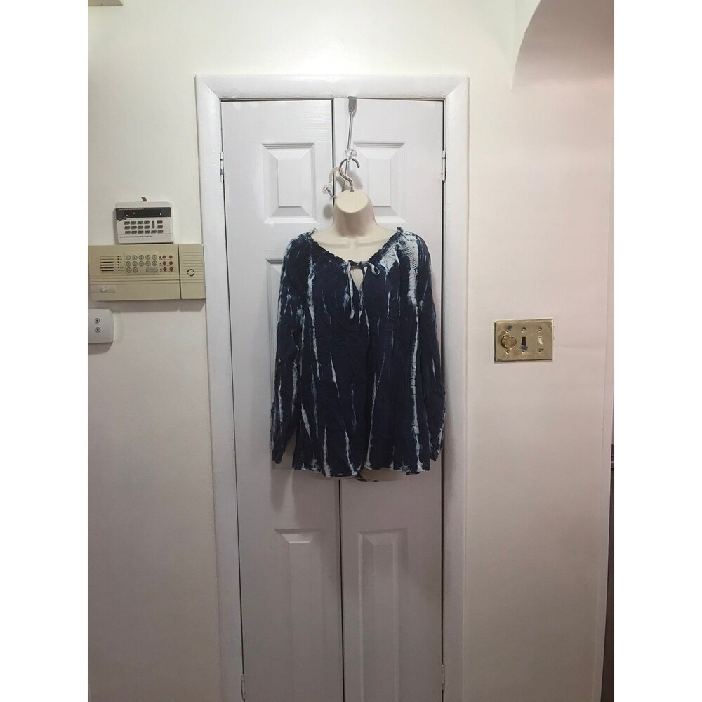 Knox Rose Blue Long Sleeve Tie Dye Ruffle Top